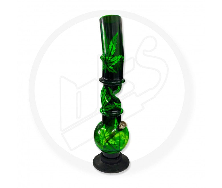 Acrylic Waterpipe - 40cm, Bubble w/ Ice Twist , Cannabis Leaves