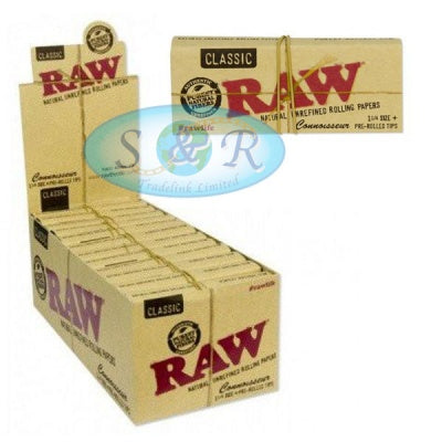 RAW - Classic, 1-1/4" Connoisseur, Papers + Pre-rolled Tips