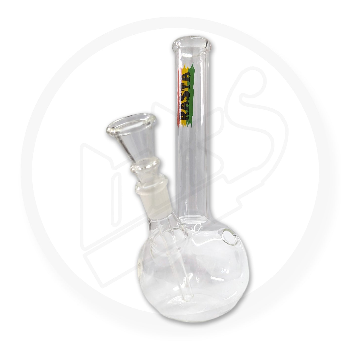 Glass Waterpipe - 20cm, Bubble Base, Rasta