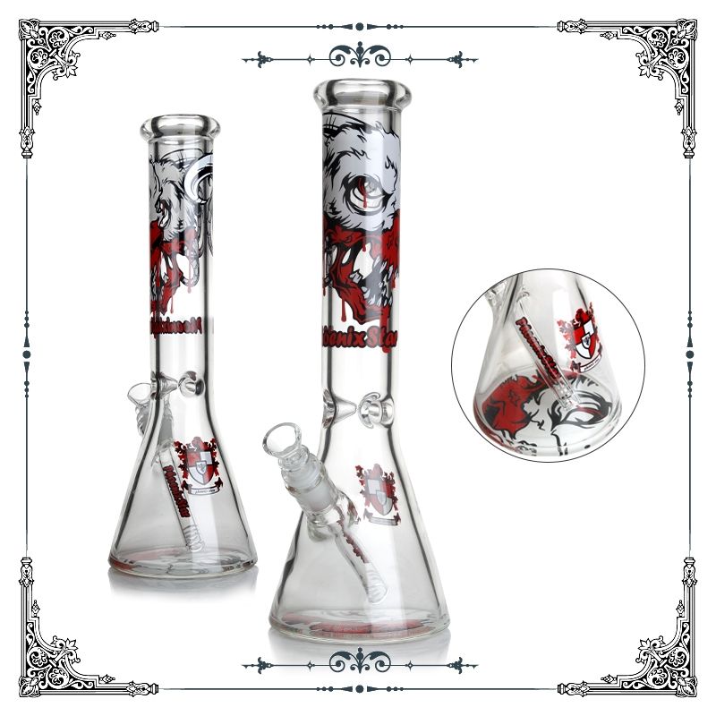 Phoenix Star - Glass Waterpipe, 35cm Beaker, Ram Skull Design