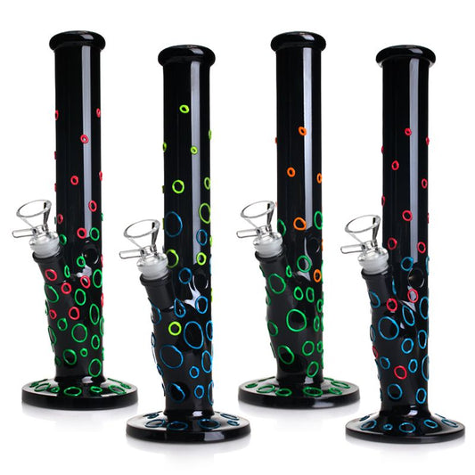 Glass Waterpipe - 30cm, Straight, Black with Coloured Bubbles