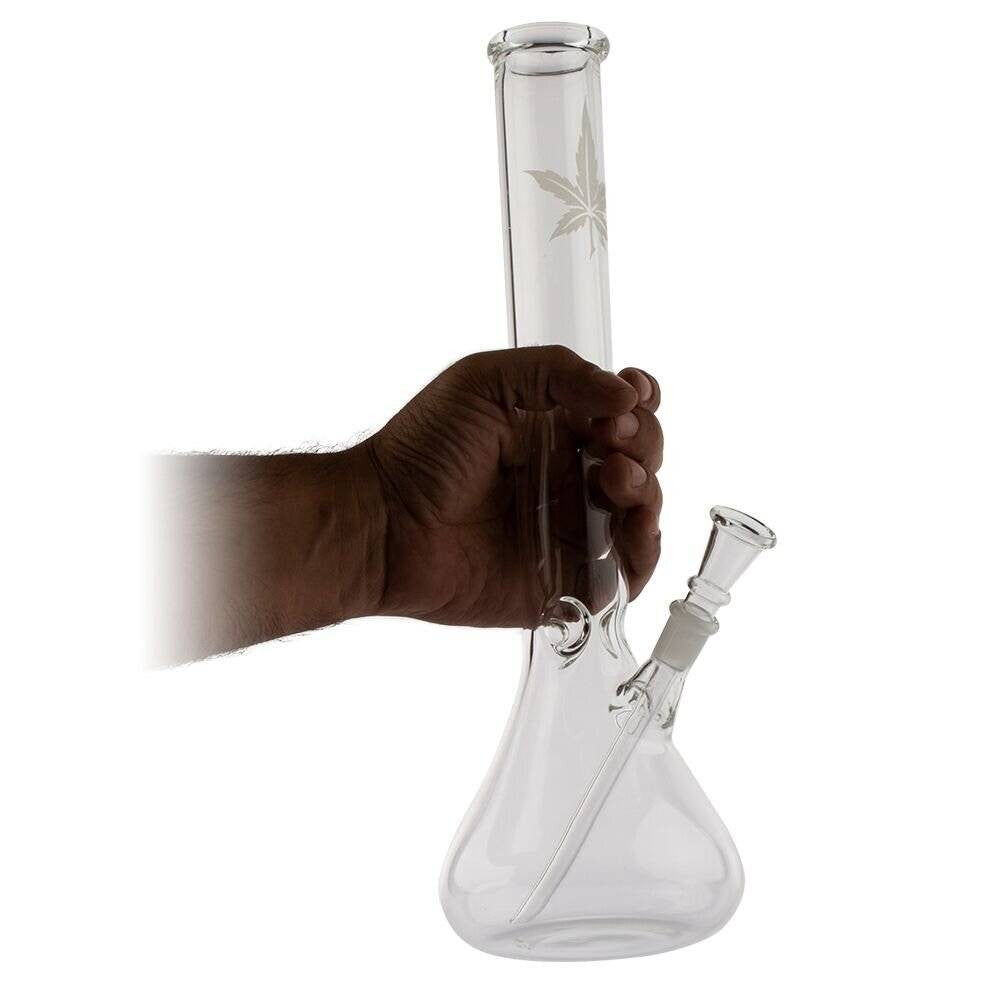 Glass Waterpipe - 35cm, Beaker & Ice Pinch, Leaf