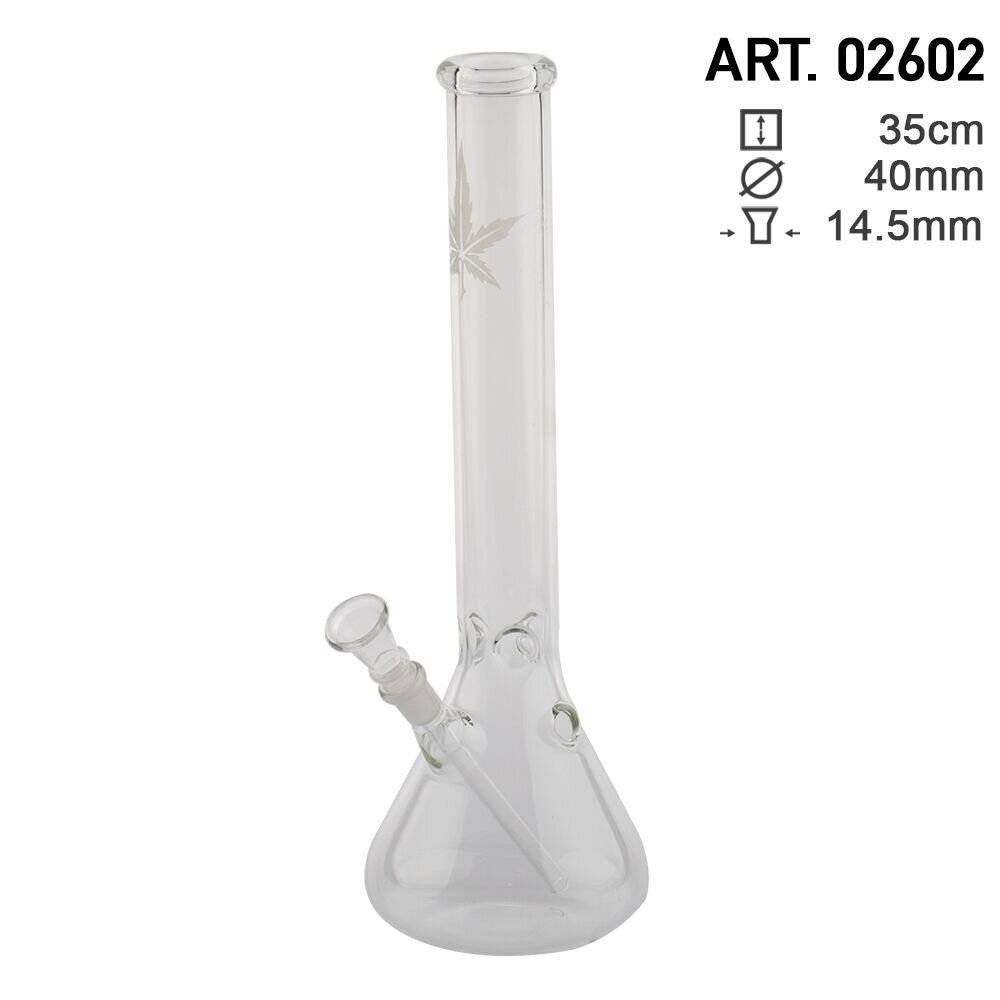 Glass Waterpipe - 35cm, Beaker & Ice Pinch, Leaf