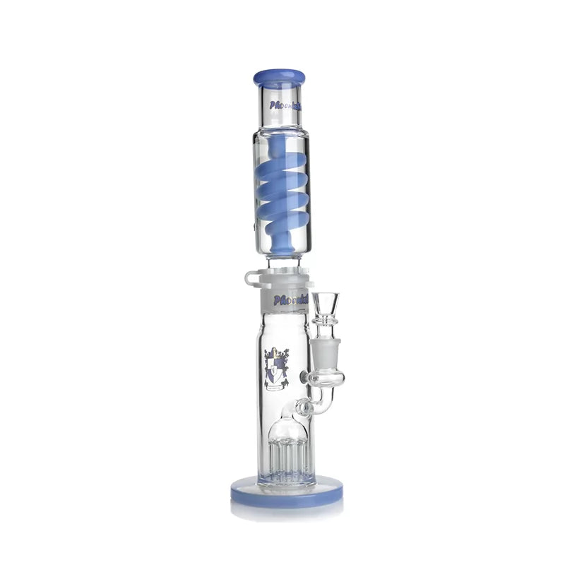 Phoenix Star - Glass Waterpipe, 38cm Straight, 8 Tree Percolator with Freezable Coil