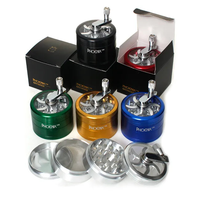 Phoenix Star - Grinder, 63mm 4pc, Metal with Hand Crank