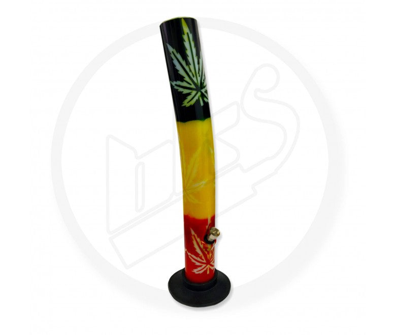 Acrylic Waterpipe - 40cm Leaner, Rasta Leaf