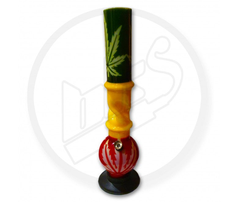 Acrylic Waterpipe - 40cm, Bubble with Ice Twist Bubbler, Rasta Leaves