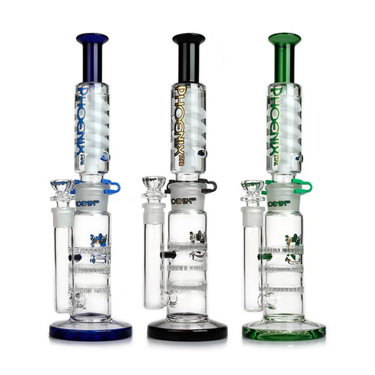 Phoenix Star - Glass Waterpipe, 35cm Triple Honeycomb Percolator with Freezable Coil