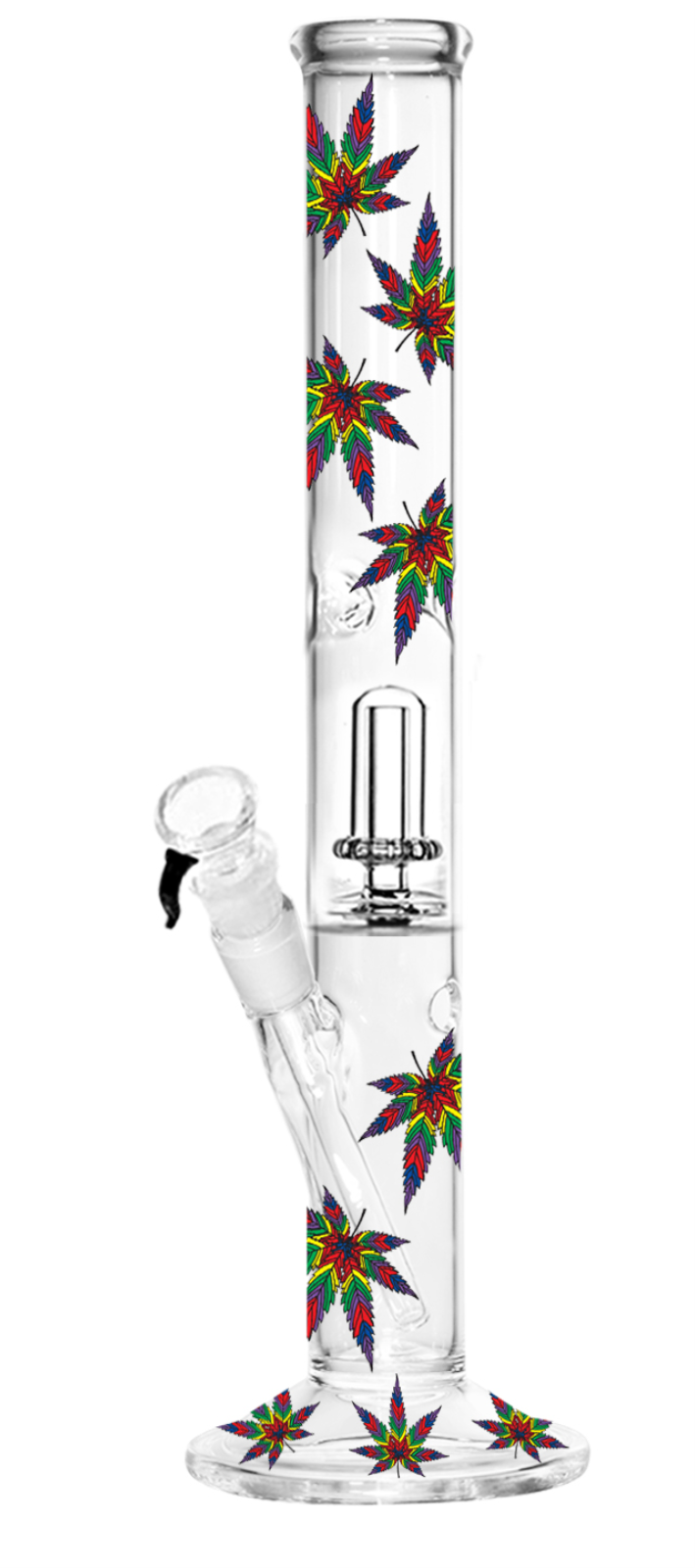 Glass Waterpipe - 40cm, Straight w/ Perc, Leaves